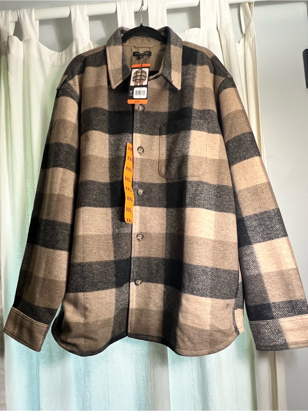 Banana Republic Tan & Black Plaid Shirt Jacket
